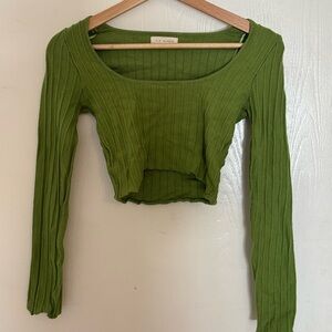 La Hearts Green Ribbed Crop Blouse